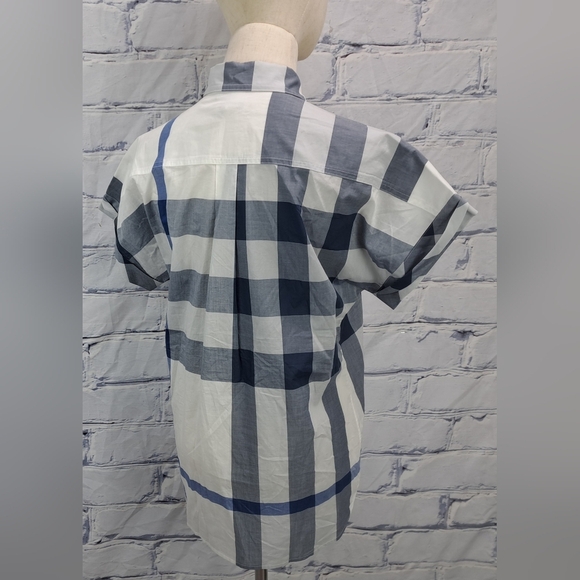 NWT Burberry Women's Button Down Shirt White Blue Check Short SleeveSummer Small - Picture 8 of 16
